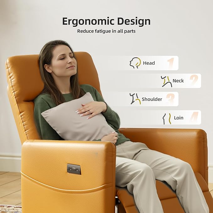 Power Swivel Recliner Chairs Leather Electric Glider Rocking Chair for Adults with Footrest &amp Backrest Nursery Recliner Chairs for Small Spaces Living Room (Brown)