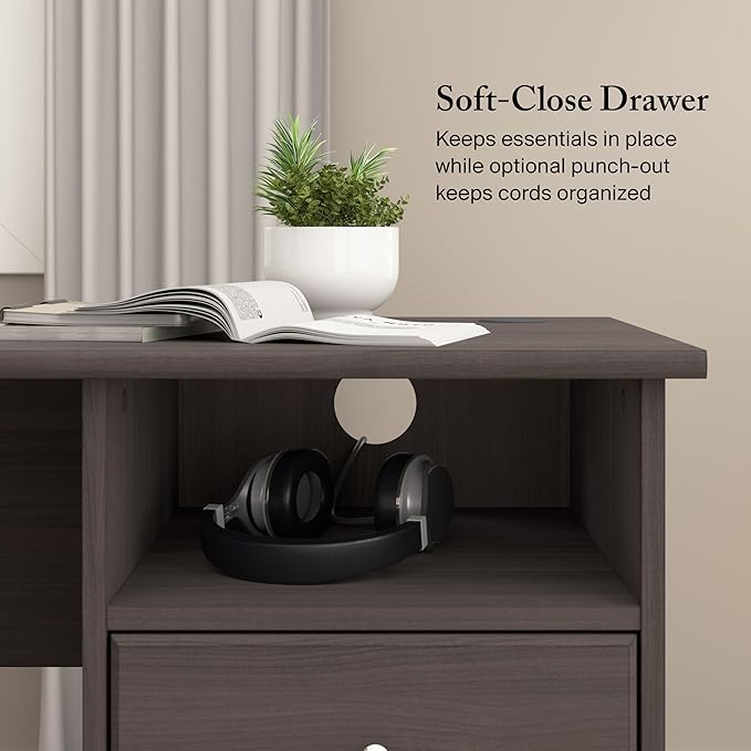 Bush Home Cabot 60W L Shaped Computer Desk with Storage in Heather Gray 60-inch Corner Table with Drawers for Home Office Workspace
