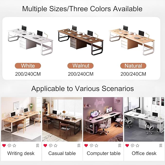 Two Person Desk with 3 Drawers Large Double Study Writing Table Wooden 2 Person Gaming Desk Computer Table Dual Workstation for Home Office(Walnut240cm/94.48in)