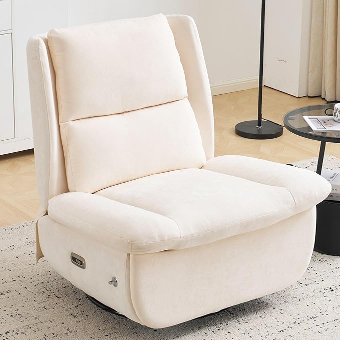Oversized Power Recliner Chair for Adults270°Swivel Rocker Recliner with USB PortElectric Glider Recliner Chair with StorageOversized Armless Recliner with Phone HolderBeige