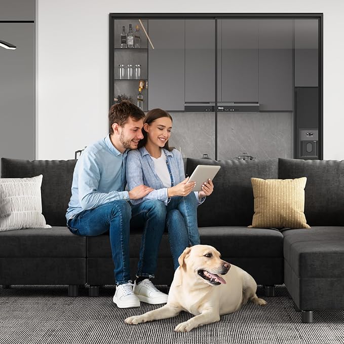 Apicizon Modular Sectional Couch 9 Seats U Shaped Couch with Storage Modern Chenille Sofa Set Comfy Couches with Chaise for Living Room OfficeDark Grey | Storage Modular Sectional