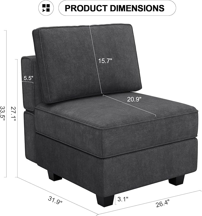 Belffin Terry Fabric Modular Sectional Sofa Middle Seat Module Couch Side Sectional Free Configuration Middle Part Dark Grey