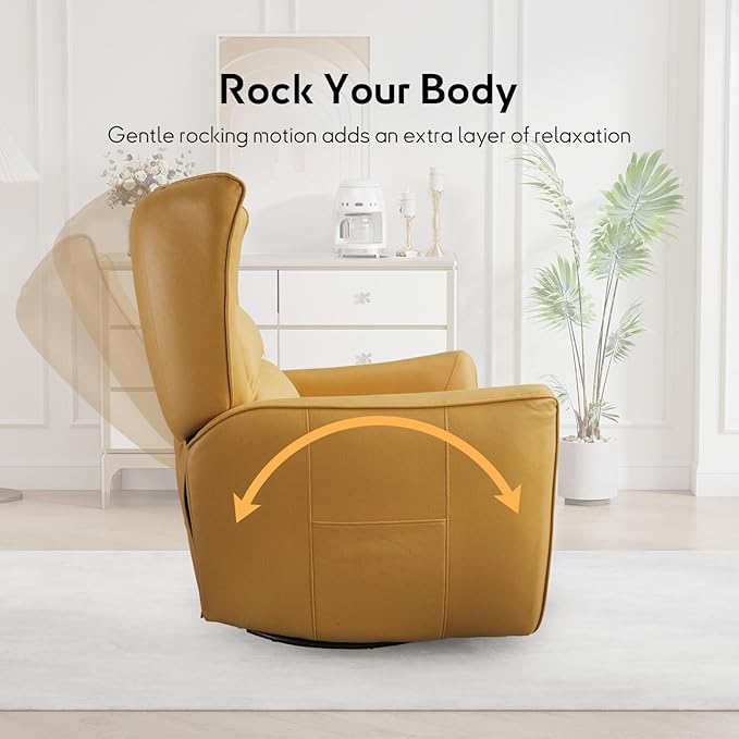 Bonzy Home 270° Swivel Power Recliner Chair 30° Rocking Chair with Lumber Cushion and Highly Enveloping Backrest Electric Reclining Home Theater Seat for Nursery Bedroom Living Room Orange