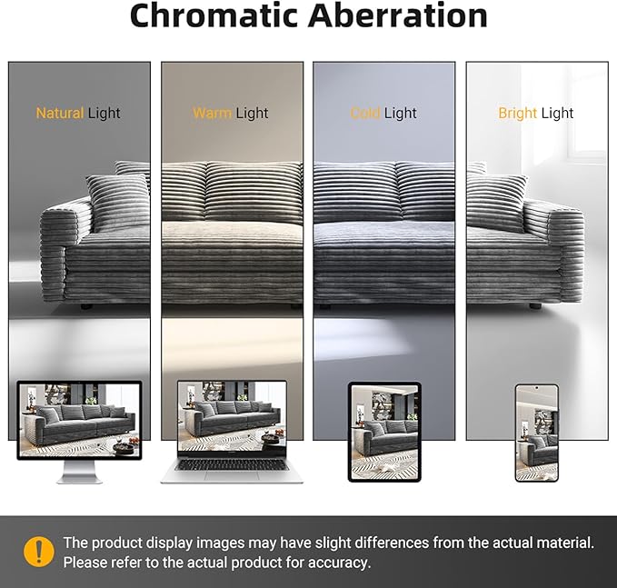 102.4'' Cloud Couch with 1 Ottoman 4 Deep Seat Convertible Modular Sectional Sofa Plush Corduroy &amp Memory Foam Couches with 6 Soft Pillows for Living Room Apartment