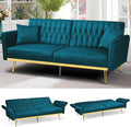 70” Velvet Futon Sofa Bed w/Adjustable Armrests and Backrest Convertible Futon Couch w/2 Pillows Modern Sleeper Bed for Living Room Bedroom Teal