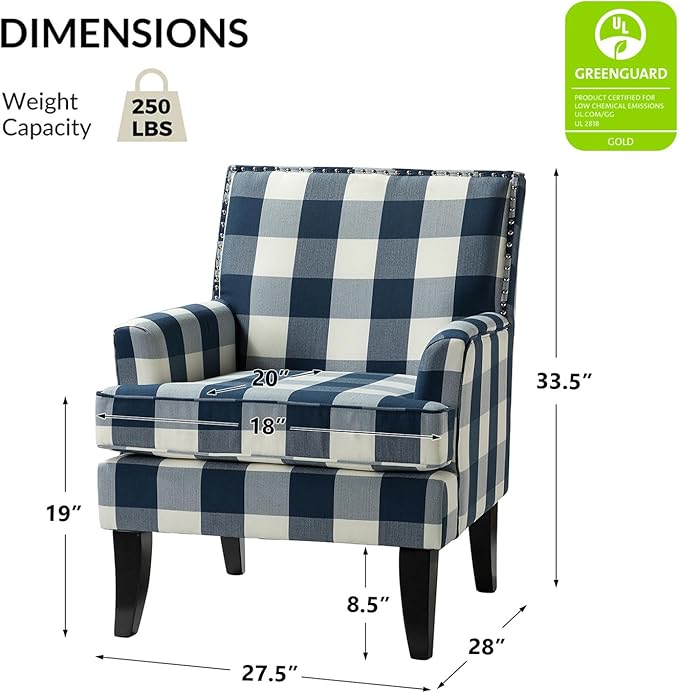 High Back Accent Arms Chair Modern Accent Chair with Wooden Legs Reading Chair with Padded Armrest and Comfortable Cushioned Seat for Living Room Bedroom