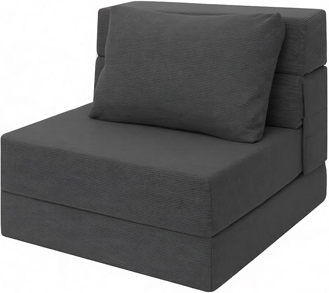 Sofa Bed Foldable Mattress Folding Sleeper Sofa Chair Bed Floor Mattress with Pillow for Living Room Home Office (Dark Gray -Corduroy Single)