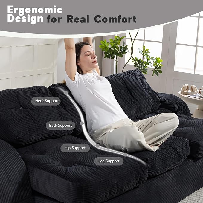 from Couch to Cloud: 3-Seater Boneless Sofa Bed for Small Spaces Cozy Tufted Corduroy Sleeper for Modern Adults No Assembly Needed Ships Compressed