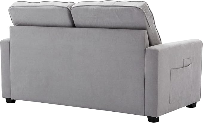 ERYE 3 Fold Tufted Upholstered Futon Sofa Bed Modern Convertible Foldable Floor Loveseat Sofabed with Pull Out Sleeper Couch Daybed W/Side Pockets for Living Room