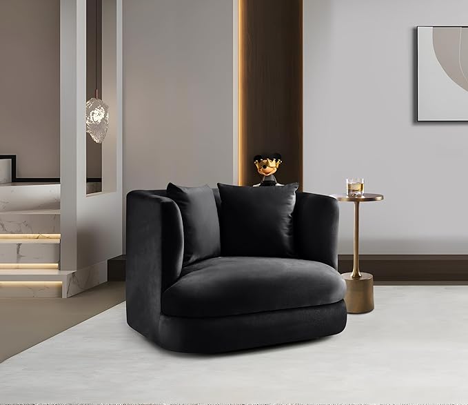Meridian Furniture 699Black-C Alder Collection Modern | Contemporary Chair with Ultra Luxe Black Velvet 460 GSM Velvet Solid Wood Frame 38 W x 36 D x 30 H Black