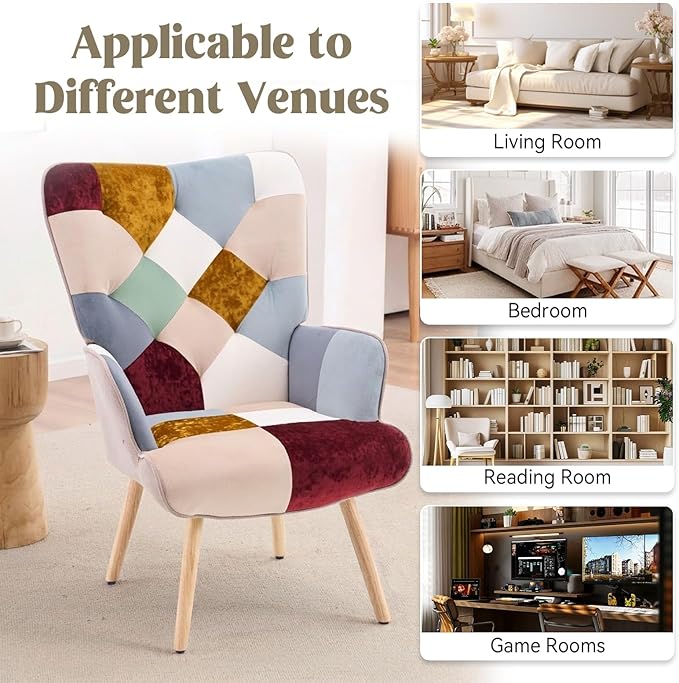Joysoul Living Room Accent Chair Modern High Back Arm Chair Golden Burgundy Bohemian Style Chairs for Bedroom Waiting Room