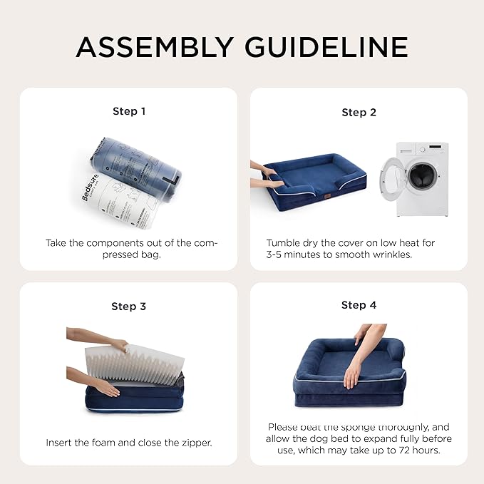 Bedsure XL Plus Orthopedic Dog Bed for Extra Large Dogs - Washable XLarge Dog Cat Bed Waterproof Comfort Dogs Couch Sofa with Washable Removable Cover Pet Bed with Nonskid Bottom Blue Navy 48