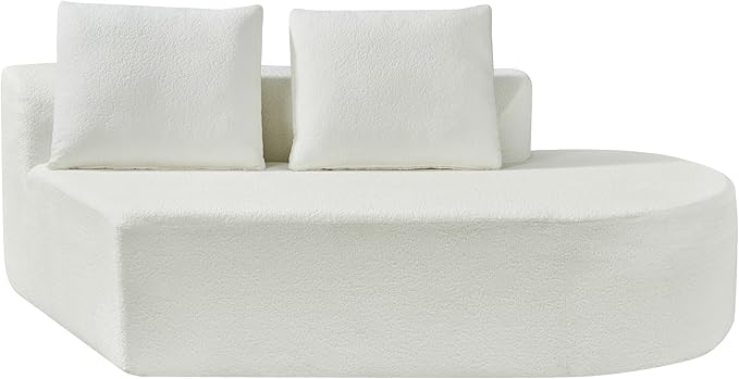 Merax 116 Curved Polyester Sectional Sofa Modern Pearl Upholstery 3 Seat Cloud Couch with Chaise Lounge &amp 4 Pillows for Living Room Beige
