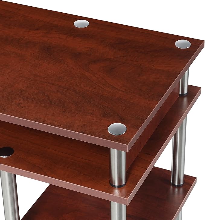 Convenience Concepts Designs2Go No Tools Desk Home Office Desk with Shelves Corner Shelf Vanity Desk Computer Desk Nail Table for Nail Tech - 47.25 L x 15.75 W x 30 H Cherry