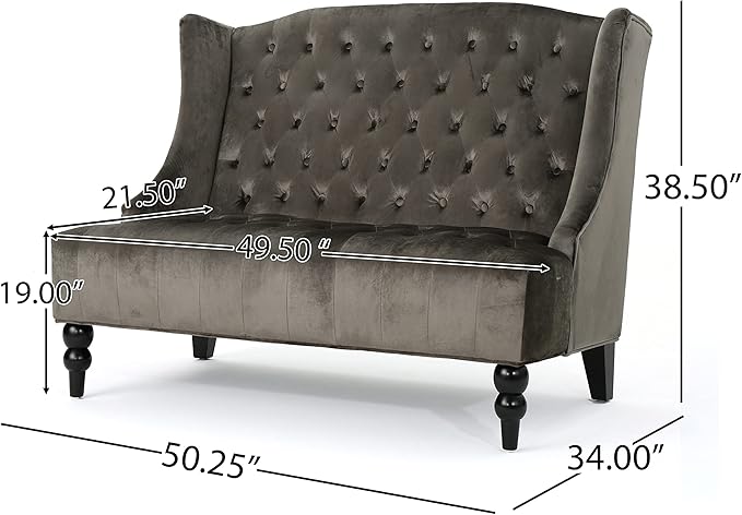 Modern Tufted Velvet Wingback Loveseat Tufted Velvet 2 Seat Couch Sofas with High Back Thick Padded Cushioned Seats for Living Room Victorian Style Grey