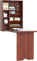 Wall Mounted Office Desk Fold Out Convertible Computer Desks with Storage Shelves Multi-Function Folding Wall Desk Writing Table for for Small Spaces Home Office (Brown)