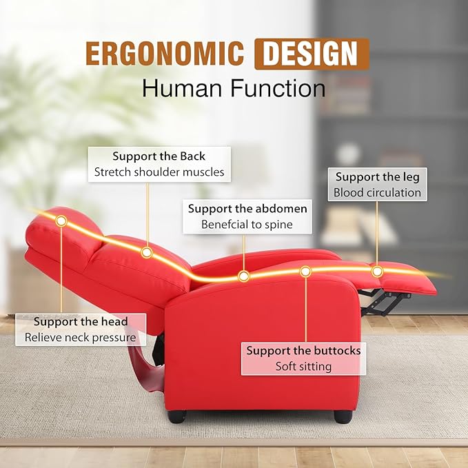 Recliner Chair Push Back Reading Sofa Home Theater Seating with PU Leather Padded Seat Backrest for Living Room Lounge