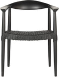 SAFAVIEH Home Collection – Wade Black Teak Wood Arm Chair with Woven Leather Web Seat Fully Assembled Mid-Century Modern Accent Chair (FOX1003B)