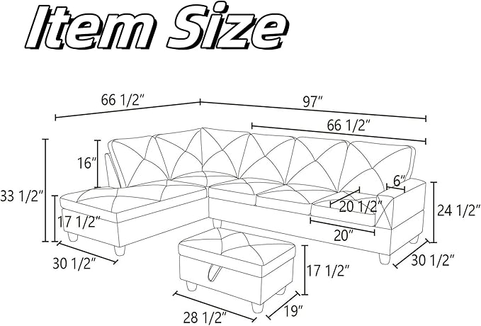 L Shaped Sectional Couch with Ottoman Modern Lounge Modular Sectional Sofa with Storage L Shaped Couch for Living Room Bedroom Dark Blue
