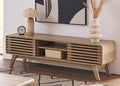 mopio Ensley 59 TV Stand with Slatted Door Mid Century Modern Entertainment Center for 55/60/65 inch TV Farmhouse Media Console with Storage Adjustable Shelves Round Edges Living Room (Oak)