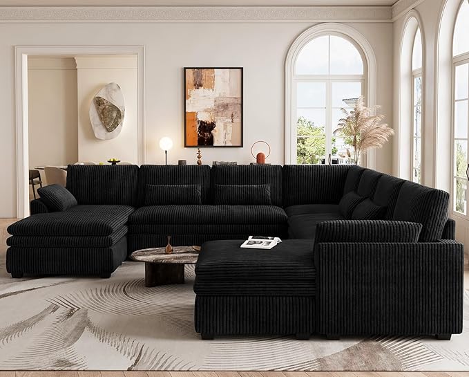 Belffin Corner Module for Large Modular Sectional Sofa Upholstered Corner Seat Part for Plush Corduroy Sectional Couches for Living Room Apartment Black