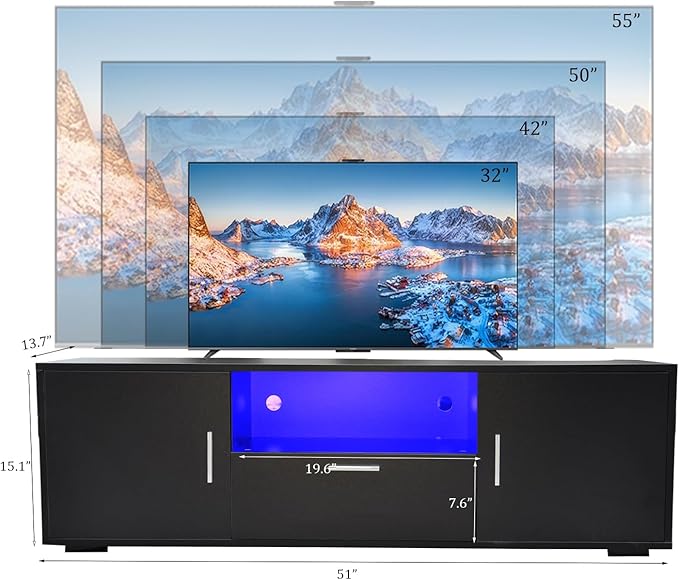 Modern Black TV Stand with Storage Drawers – Fits up to 55 Inch TVs 200 lbs Capacity Minimalist Entertainment Center for Living Room
