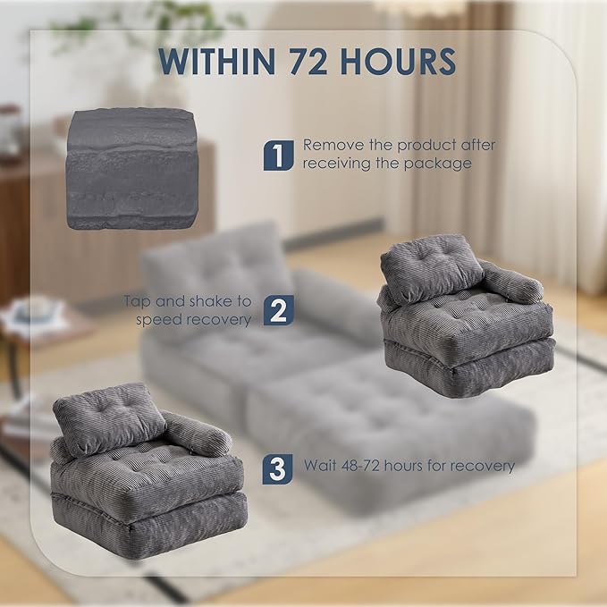 Folding Sofa Bed with ArmrestConvertible Sleeper Chair for Adults Folding Sofa Bed Foam Filling Couch with PillowSleeper Chairs Single Size Floor MattressGrey