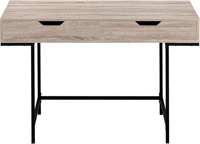 Penau Computer Desk for Home Office 48 Inches Brown Laminate with Black Metal Base 2 Storage Drawers Contemporary Modern Design