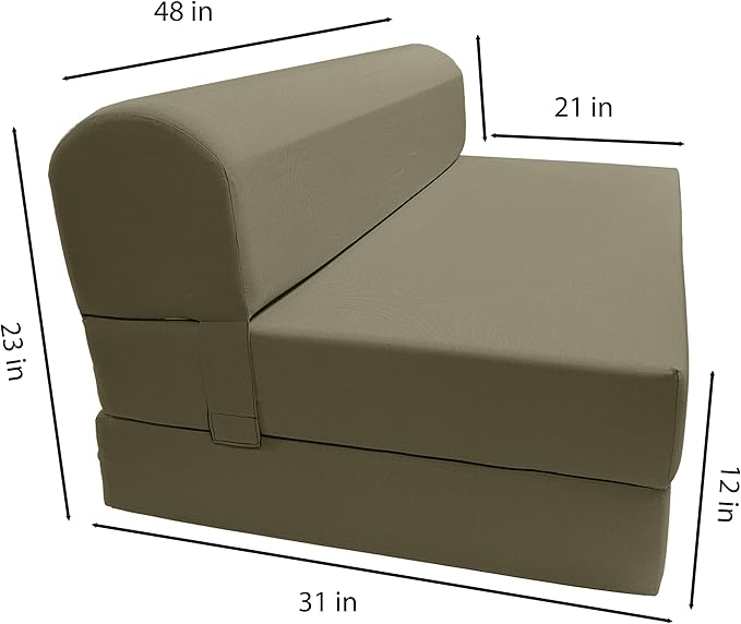 D&ampD Futon Furniture Sleeper Chair Folding Bed Studio Sofa Guest Folded Mattress High Density Foam (72 x 48 x 6 Tan)