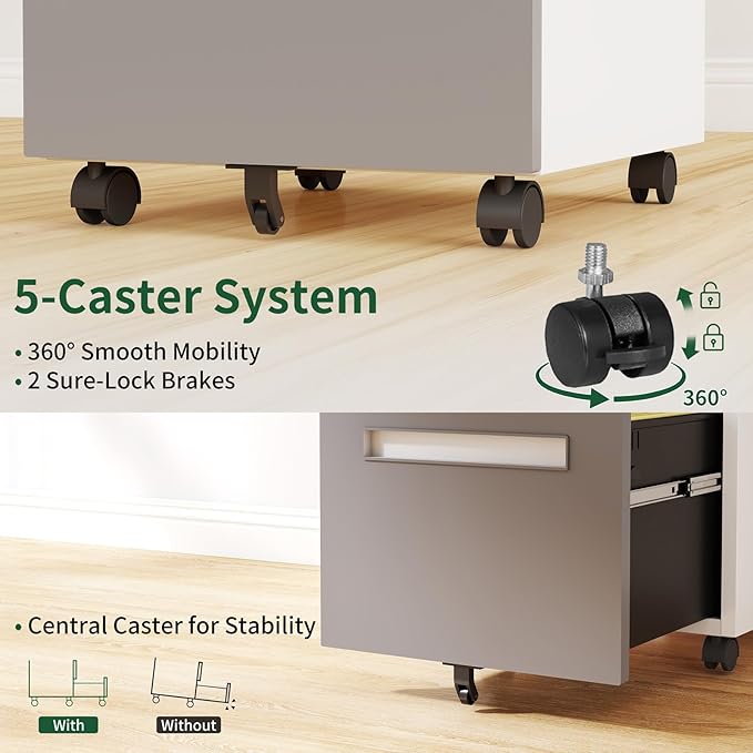 2 Drawer Filing Cabinet Lockable Metal File Cabinet Mobile File Cabinets for Home Office Under Desk Cabinets for Organizer A4/Letter/Legal Fully Assembled (White+Grey)