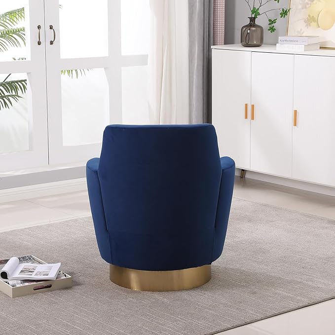 360° Swivel Barrel Accent Chair Comfy Round Accent Chairs with Gold Iron Base &amp Dual-Layer Cushion Modern Lounge Reading Armchair Upholstered Sofa Chair for Living Room Bedroom(Velvet Navy)