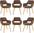 Mid Century Modern Dining Chairs Set of 6 &amp 4 &amp 2 Comfy Accent Chair Upholstered Kitchen Dining Living Room Chairs for Bedrooms Waiting Room Home Arm Desk Chair No Wheels (Brown 6)