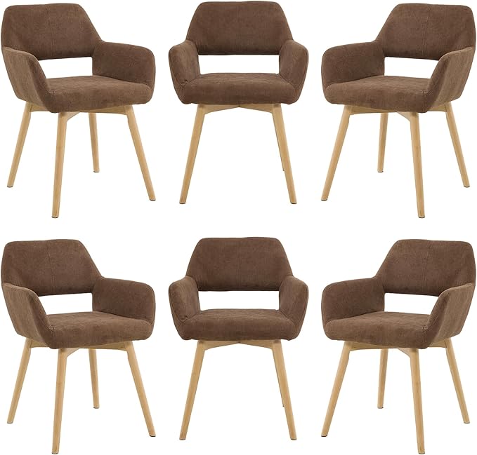 Mid Century Modern Dining Chairs Set of 6 &amp 4 &amp 2 Comfy Accent Chair Upholstered Kitchen Dining Living Room Chairs for Bedrooms Waiting Room Home Arm Desk Chair No Wheels (Brown 6)