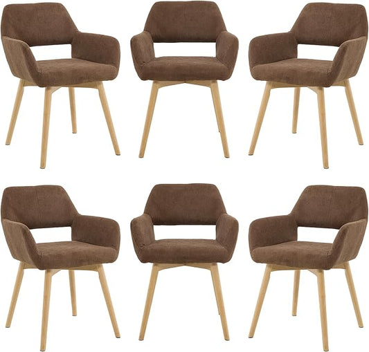 Mid Century Modern Dining Chairs Set of 6 &amp 4 &amp 2 Comfy Accent Chair Upholstered Kitchen Dining Living Room Chairs for Bedrooms Waiting Room Home Arm Desk Chair No Wheels (Brown 6)