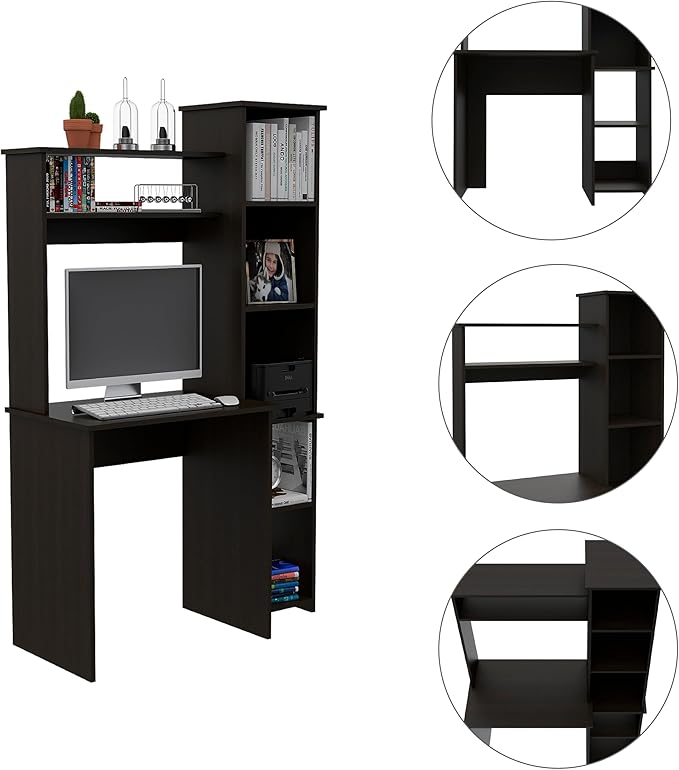 Home Office Desk Writing Desk Six ShelvesEngineered Wood