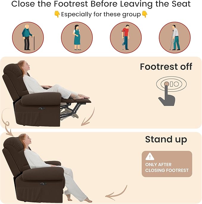 Power Recliner Chair Reclining Chair Comfy Teddy Small Recliners for Small Spaces Adjustable Electric Recliner Chairs for Adults Electric Recliners with USB Port &amp Side Pockets Coffee
