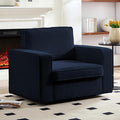 Mjkone Upholstered 360° Swivel Accent Chair with Metal Base Modern Chenille Swivel Single Sofa with Wide Armrests Mid-Century Single Sofa Square Reading Chair for Living Room Office Deep Blue