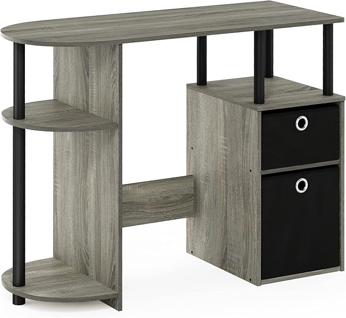 Furinno JAYA Desk 38.4 Wide Gaming Desk with Bin Drawers Computer Desk with Side Shelf Office Desk for Study Home Office Bedroom Dorm Study Room French Oak