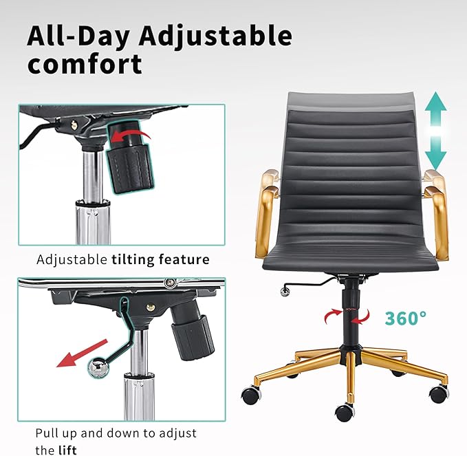 Ergonomic Desk Chair Computer Chairs with Armrests and Wheels Heavy Duty Wide Seat for Home Office Comfortable 22.83in Chair for Women and MenGold Black