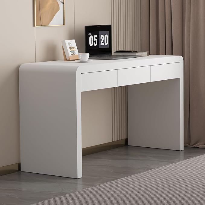 White Computer and Gaming Desk with Drawers.Home Office Desks for Bedroom.Wooden Kids' Writing Table.Three-Layer Lacquered Thick Wooden Board Work Desk That Can Be Used As A Vanity(Z-102)