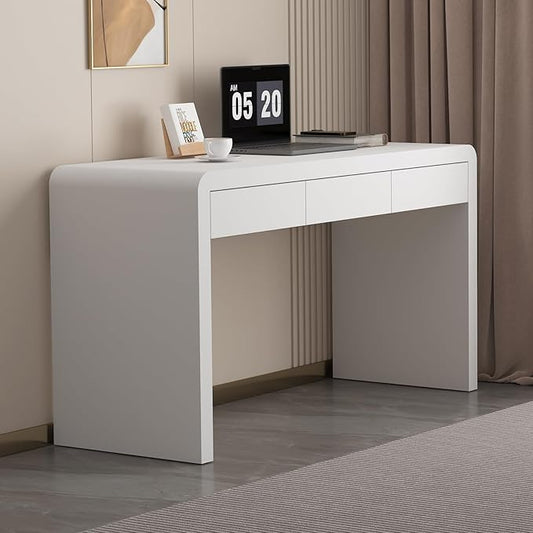 White Computer and Gaming Desk with Drawers.Home Office Desks for Bedroom.Wooden Kids' Writing Table.Three-Layer Lacquered Thick Wooden Board Work Desk That Can Be Used As A Vanity(Z-102)