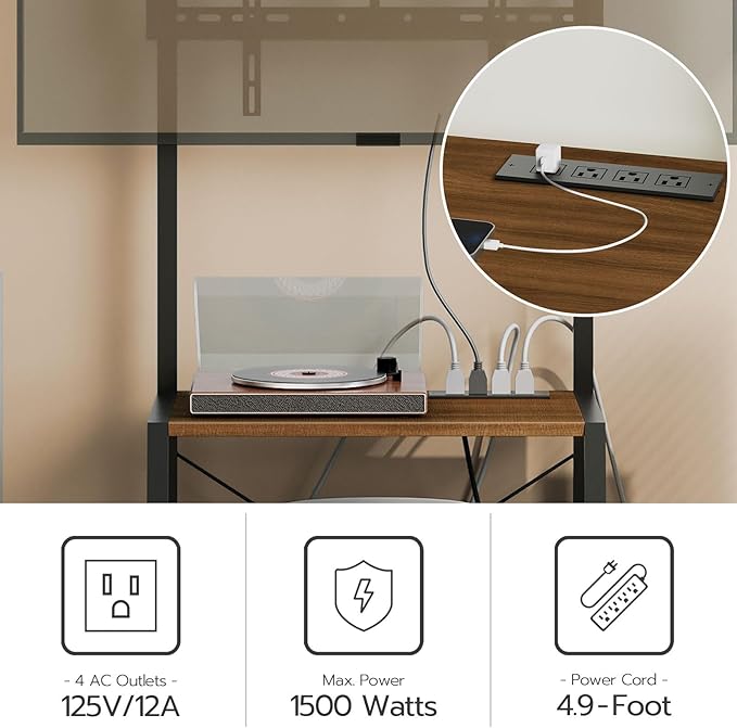 HOOBRO Rolling TV Stand with Mount and Power Outlet Up to 55 inch TV Corner Entertainment Center Small TV Stand with 3-Tier Storage Shelves for Living Room Bedroom Black and Walnut BH66UDS01