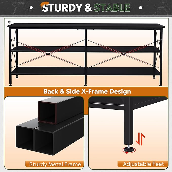 WLIVE TV Stand up to 70 Inch TV 63 Entertainment Center TV Media Console with 3-Tier Storage Shelves for Living Room and Bedroom Black