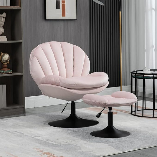 FurnitureSwivel Accent Chair Living Room Chair with OttomanAdjustable Seat Height TV Chair (Pink)