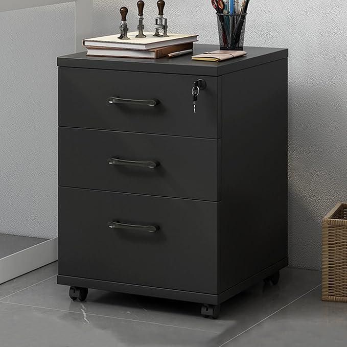 3-Drawer File Cabinet Mobile Filing Cabinet with Lock Under Desk File Organizer for Home Office Fits Letter/Legal/A4 Files Under Desk Fully Assembled Except Casters(Black)
