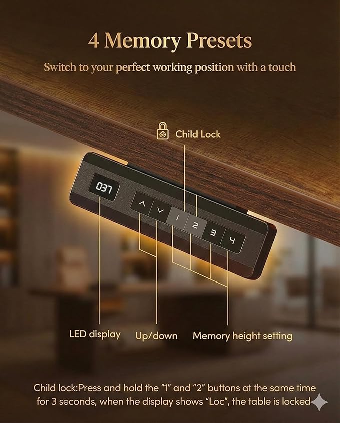 BANTI One-Piece Standing Desk Adjustable Height Stand up Home Office Desk 48x24 Inch Electric Standing Computer Desk with 4 Memory Presets Headphone HookRustic Brown