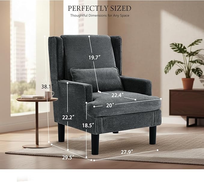 Modern Accent Chair for Living Room Chairs Oversized Reading Chair Accent Chairs for Living Room Sofa Chair with High Back and Wood Legs Upholstered Armchair Comfy Chair for Bedroom(Dark Green)