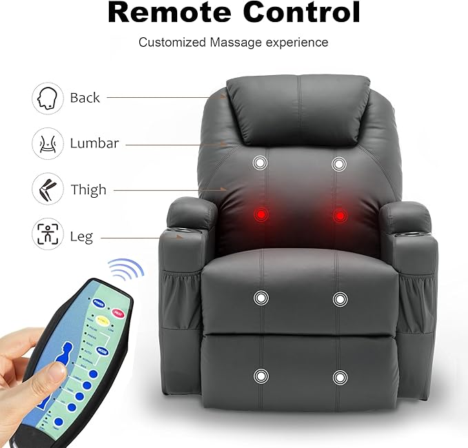 Recliner Chair Rocking Chair with Massage and Heat 360° Swivel Recliner Chairs for Adults Rocker Manual Recliner with Remote Control and Cup Holder for Living Room Bedroom Nursery