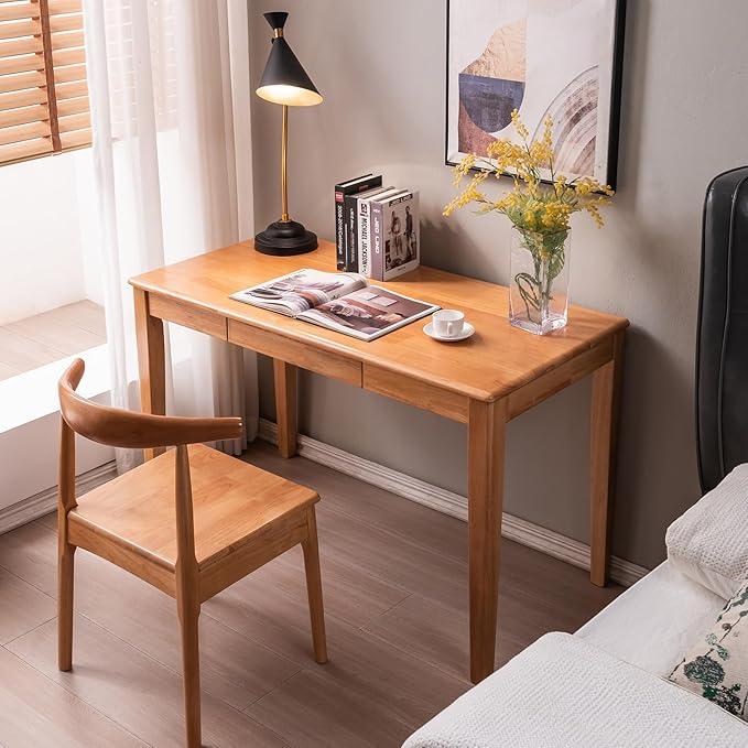 Solid Wood Desk Gaming Study Home Office Desks for Work Student PC Desk for Bedroom Small Computer Desk for Small Spaces Easy to Assemble