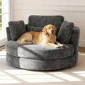 Aoiy &amp Wifon 50'' W Oversized Swivel Barrel Chair Gray Swivel Accent Chair for Living Room Round Oversized Arm Chair with 4 Pillows Deep Seat &amp Extra Wide Chenille